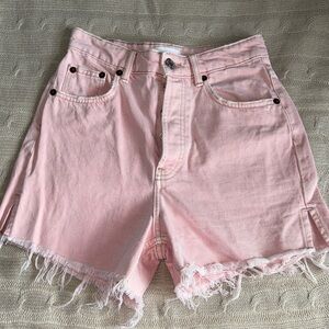 Zara Distressed High-Rise Pink Denim Shorts - Size 4